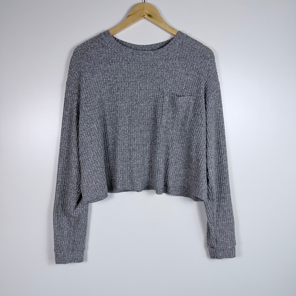 Grunge Gorpcore Wild Fable Waffle Knit Crop Top Womens XL Gray Comfy Normcore - Picture 2 of 9